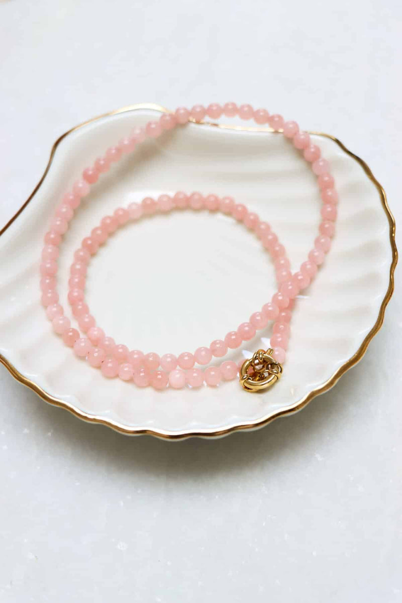 Pastel Pink Beads Necklace Gold