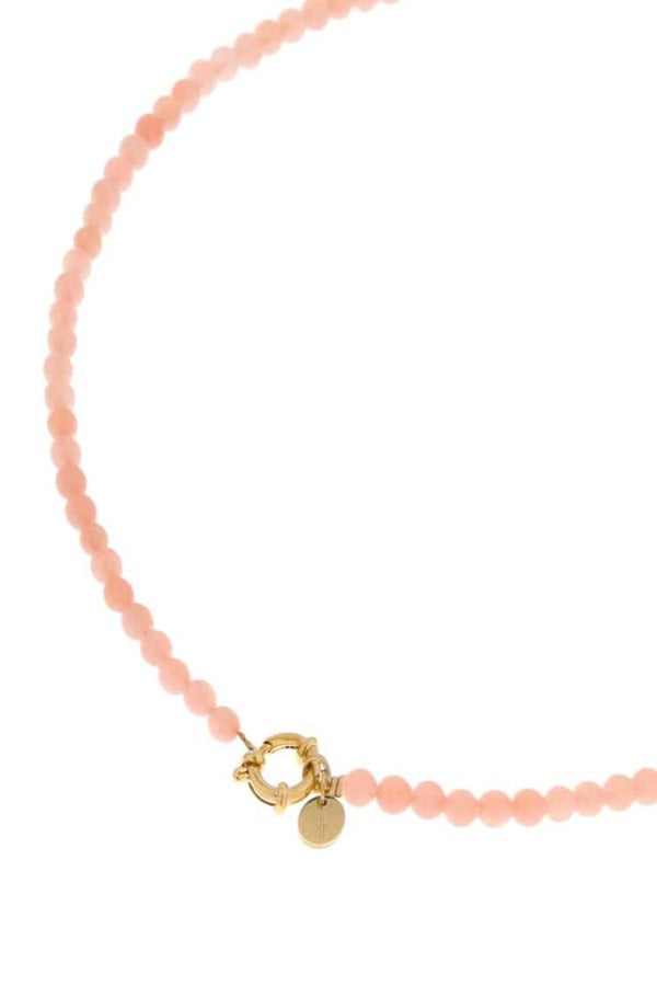 Pastel Pink Beads Necklace Gold